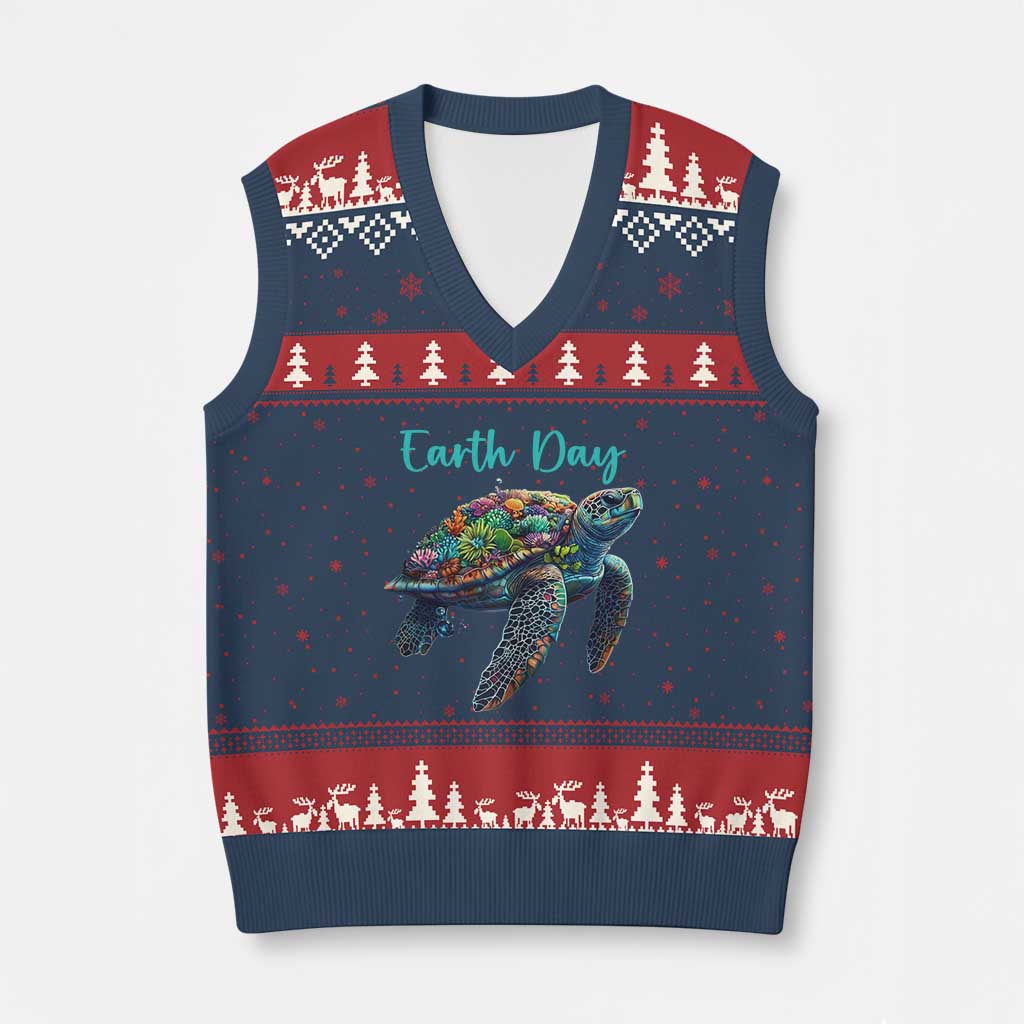 Sea Turtle Earth Day V-Neck Knit Sweater Vest Save The Earth - Wonder Print Shop