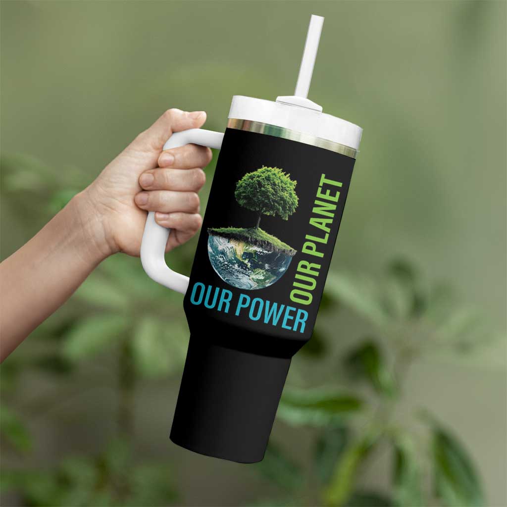 Our Power Our Planet Tumbler With Handle Earth Day 2025