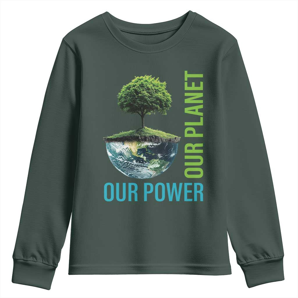 Our Power Our Planet Youth Sweatshirt Earth Day 2025