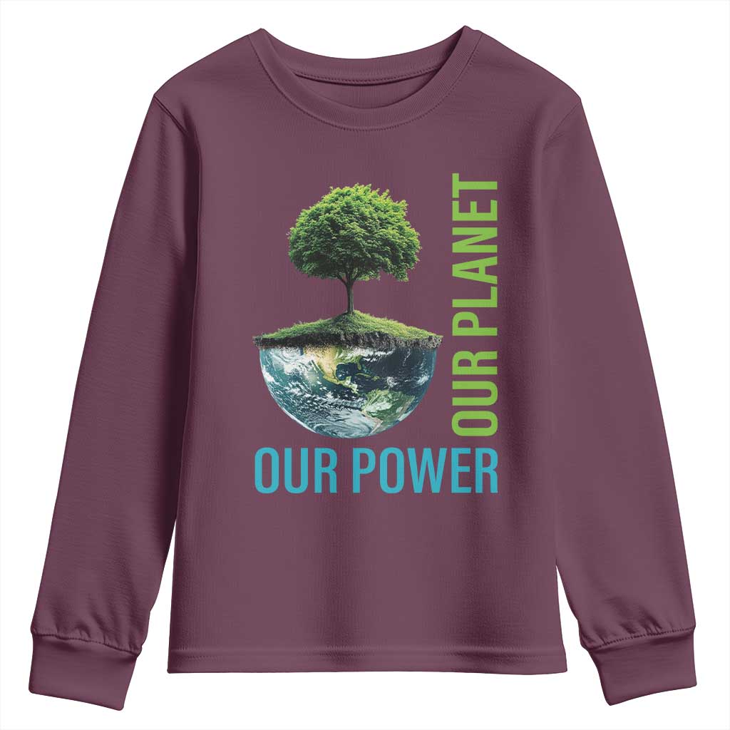 Our Power Our Planet Youth Sweatshirt Earth Day 2025