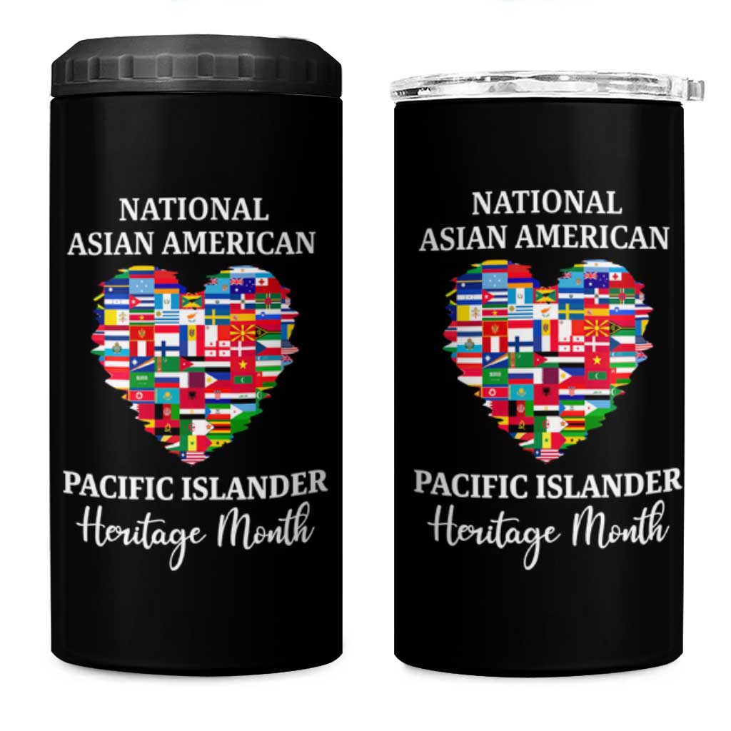 AAPI Heritage Month 4 in 1 Can Cooler Tumbler National Asian American and Pacific Islander Countries Flag Heart