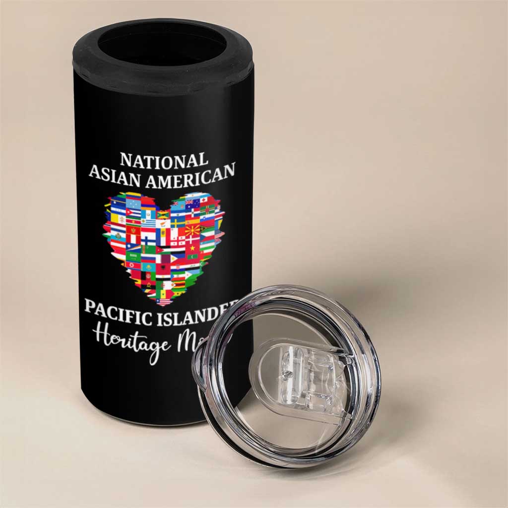 AAPI Heritage Month 4 in 1 Can Cooler Tumbler National Asian American and Pacific Islander Countries Flag Heart