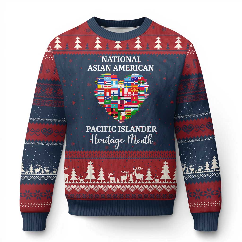 AAPI Heritage Month Ugly Christmas Sweater National Asian American and Pacific Islander Countries Flag Heart - Wonder Print Shop