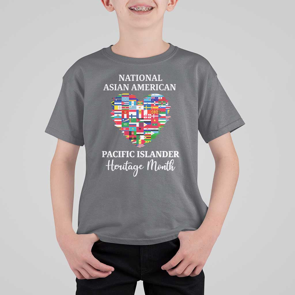 AAPI Heritage Month T Shirt For Kid National Asian American and Pacific Islander Countries Flag Heart