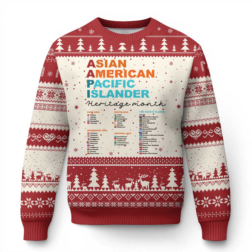 AAPI Heritage Month Ugly Christmas Sweater Asian American and Pacific Islander Countries Pride - Wonder Print Shop