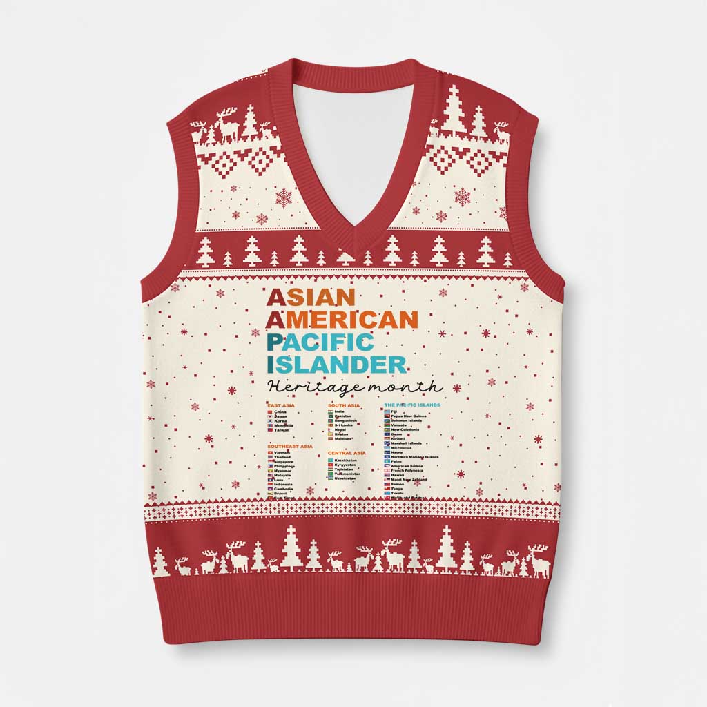 AAPI Heritage Month V-Neck Knit Sweater Vest Asian American and Pacific Islander Countries Pride - Wonder Print Shop