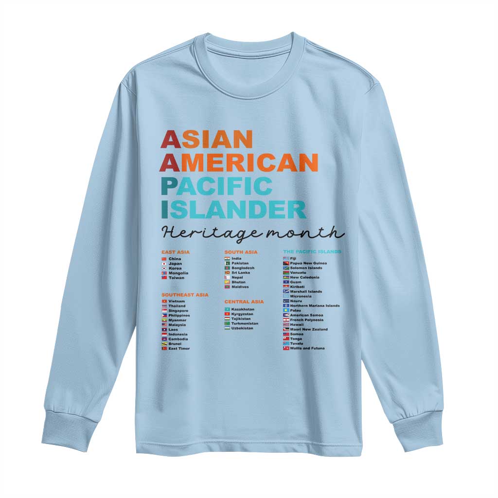 AAPI Heritage Month Long Sleeve Shirt Asian American and Pacific Islander Countries Pride
