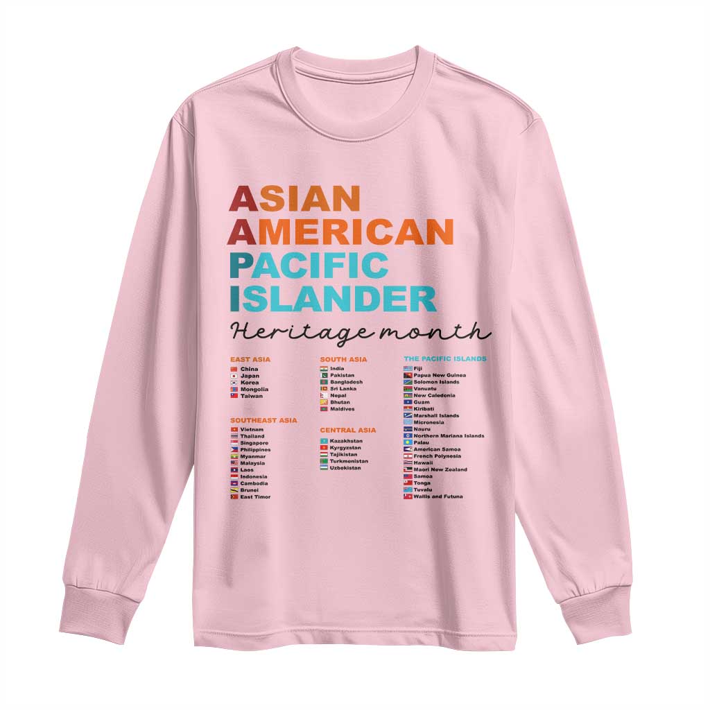 AAPI Heritage Month Long Sleeve Shirt Asian American and Pacific Islander Countries Pride