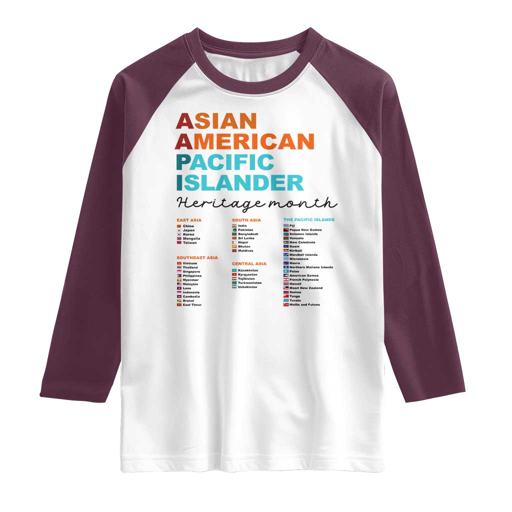 AAPI Heritage Month Raglan Shirt Asian American and Pacific Islander Countries Pride