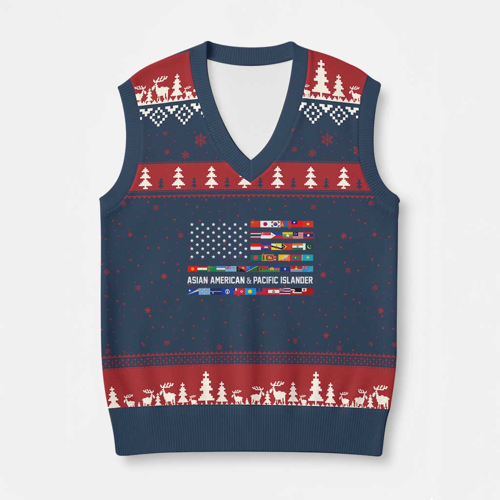 AAPI Heritage Month V-Neck Knit Sweater Vest Asian American and Pacific Islander USA Flag - Wonder Print Shop