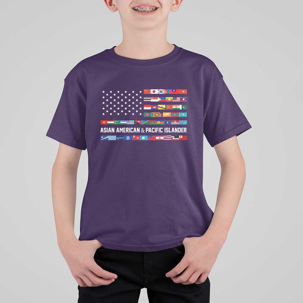 AAPI Heritage Month T Shirt For Kid Asian American and Pacific Islander USA Flag