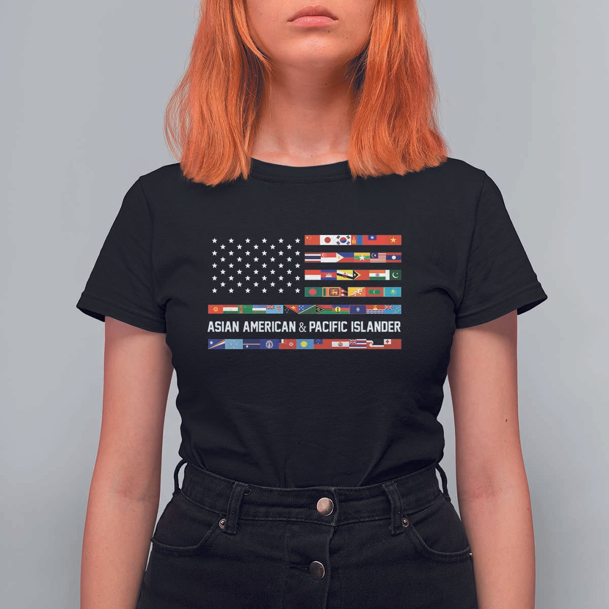 AAPI Heritage Month T Shirt For Women Asian American and Pacific Islander USA Flag
