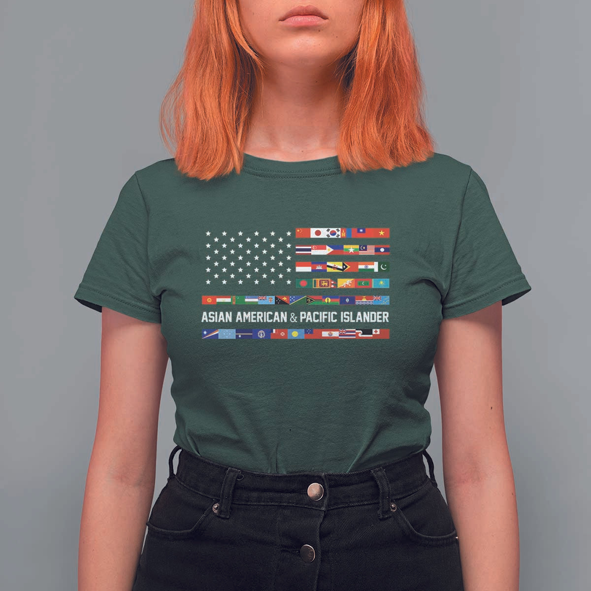 AAPI Heritage Month T Shirt For Women Asian American and Pacific Islander USA Flag