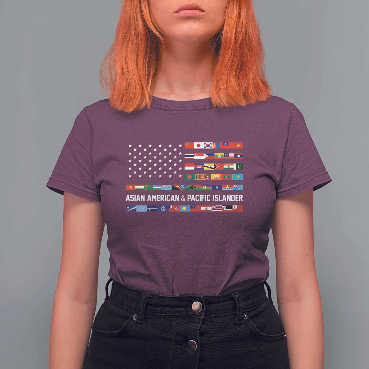 AAPI Heritage Month T Shirt For Women Asian American and Pacific Islander USA Flag
