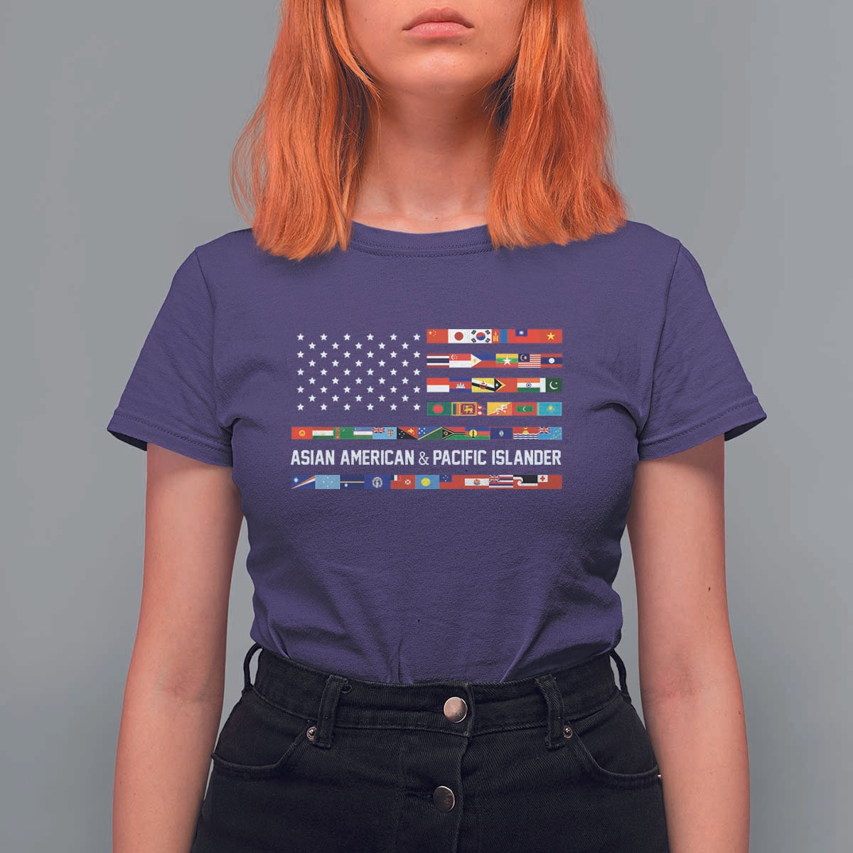 AAPI Heritage Month T Shirt For Women Asian American and Pacific Islander USA Flag