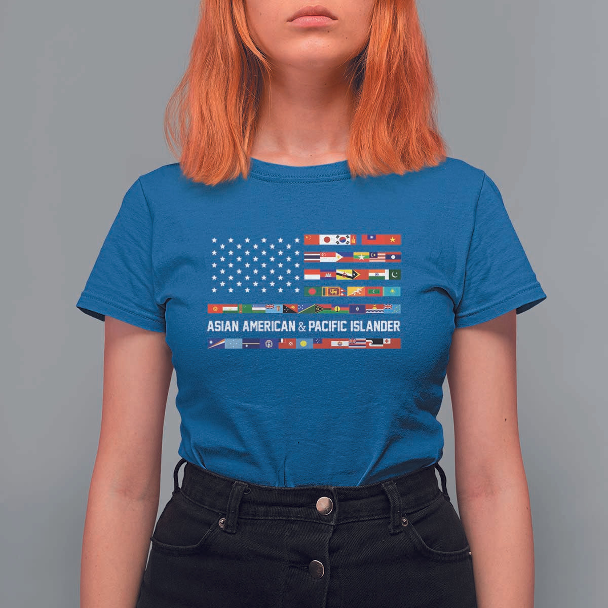 AAPI Heritage Month T Shirt For Women Asian American and Pacific Islander USA Flag