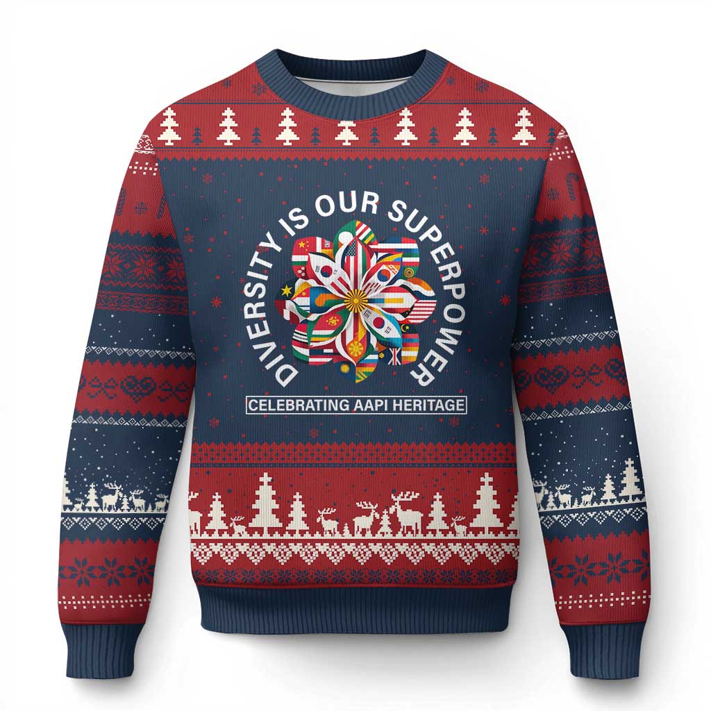 AAPI Heritage Month Ugly Christmas Sweater Diversity Is Our Superpower Asian American and Pacific Islander - Wonder Print Shop