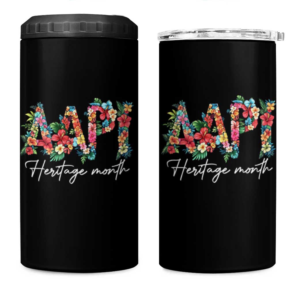 AAPI Heritage Month 4 in 1 Can Cooler Tumbler Retro Elegant Floral Asian American Pacific Islander