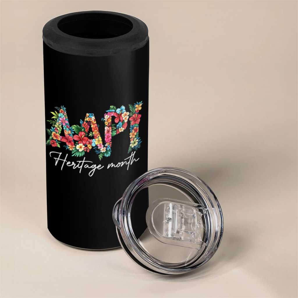 AAPI Heritage Month 4 in 1 Can Cooler Tumbler Retro Elegant Floral Asian American Pacific Islander