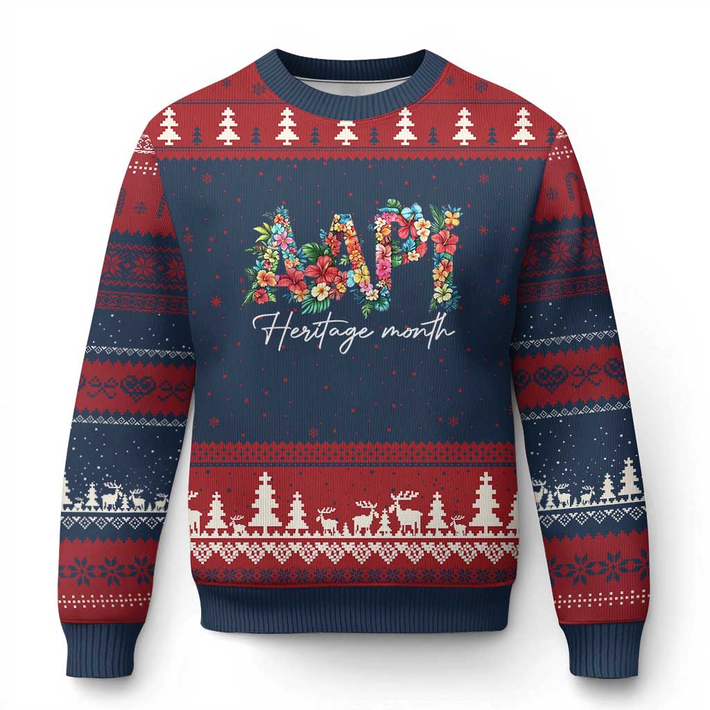 AAPI Heritage Month Ugly Christmas Sweater Retro Elegant Floral Asian American Pacific Islander - Wonder Print Shop