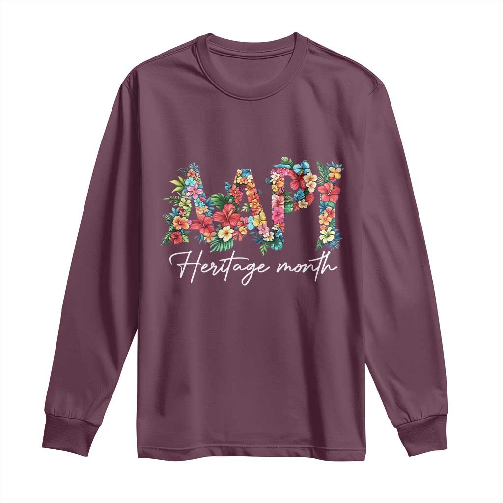 AAPI Heritage Month Long Sleeve Shirt Retro Elegant Floral Asian American Pacific Islander