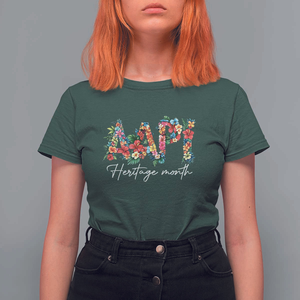 AAPI Heritage Month T Shirt For Women Retro Elegant Floral Asian American Pacific Islander