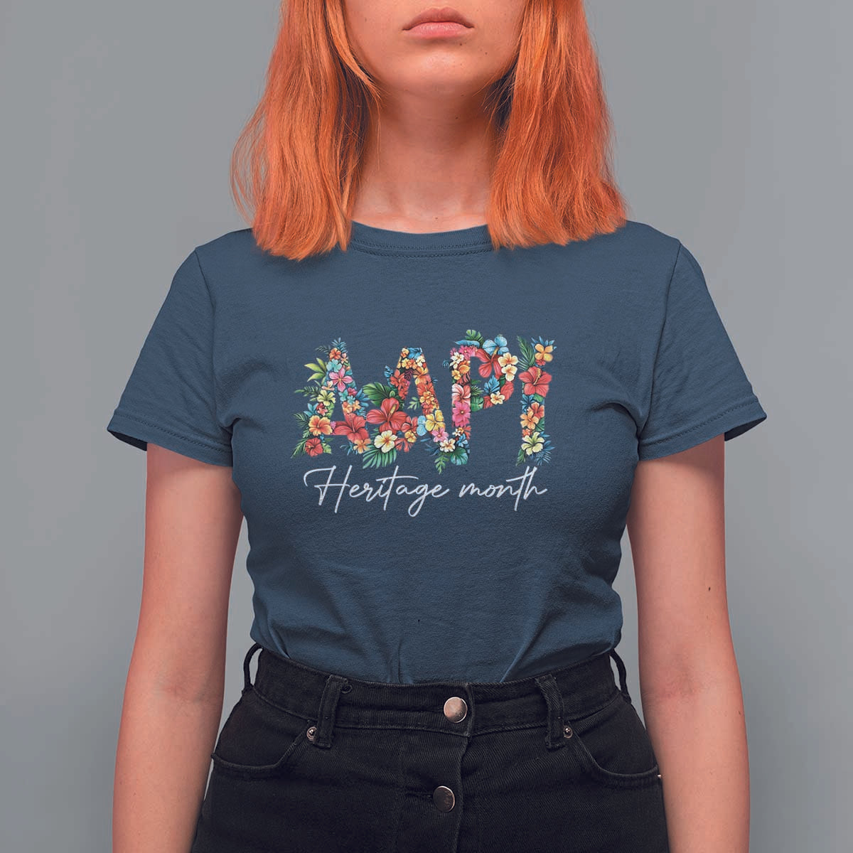 AAPI Heritage Month T Shirt For Women Retro Elegant Floral Asian American Pacific Islander