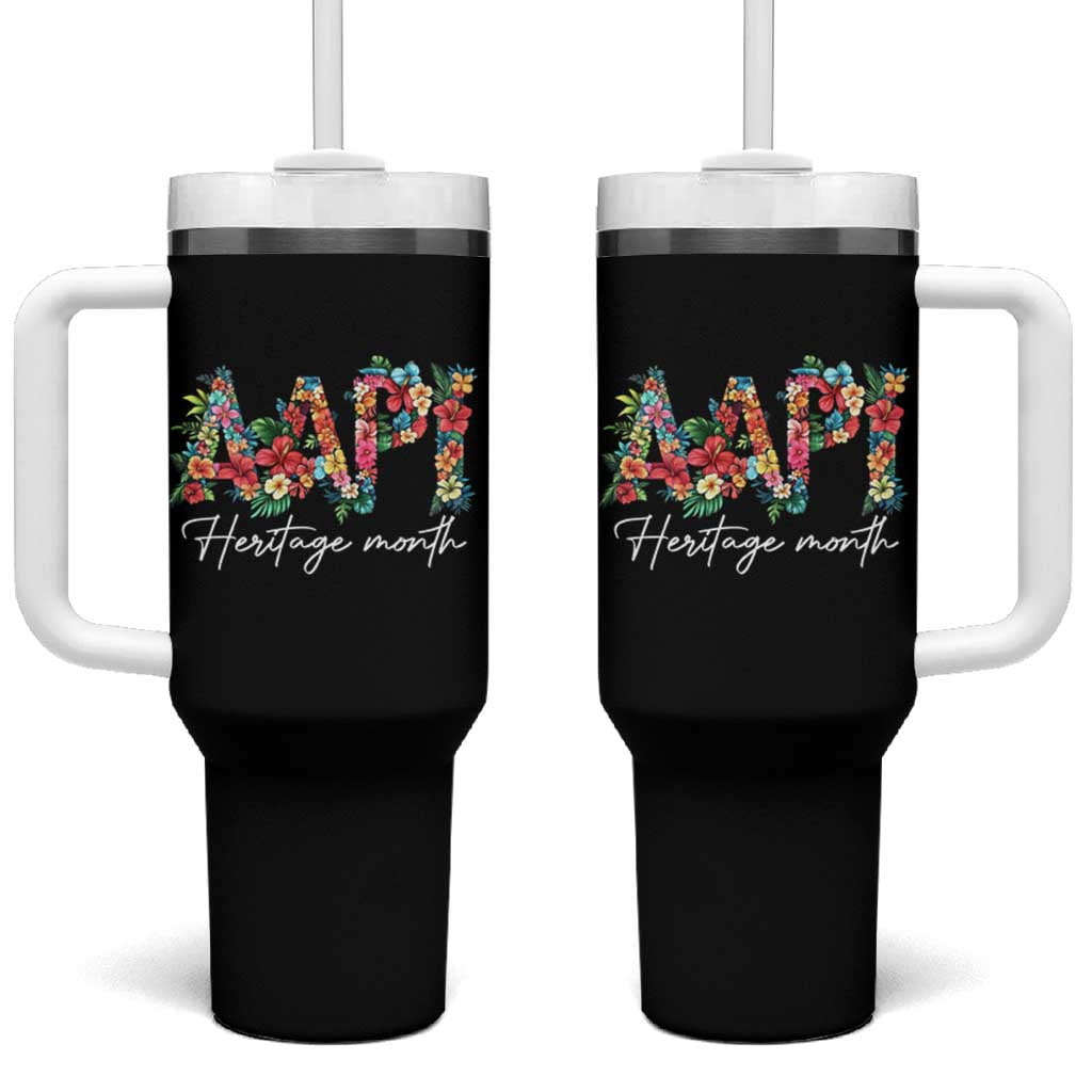 AAPI Heritage Month Tumbler With Handle Retro Elegant Floral Asian American Pacific Islander