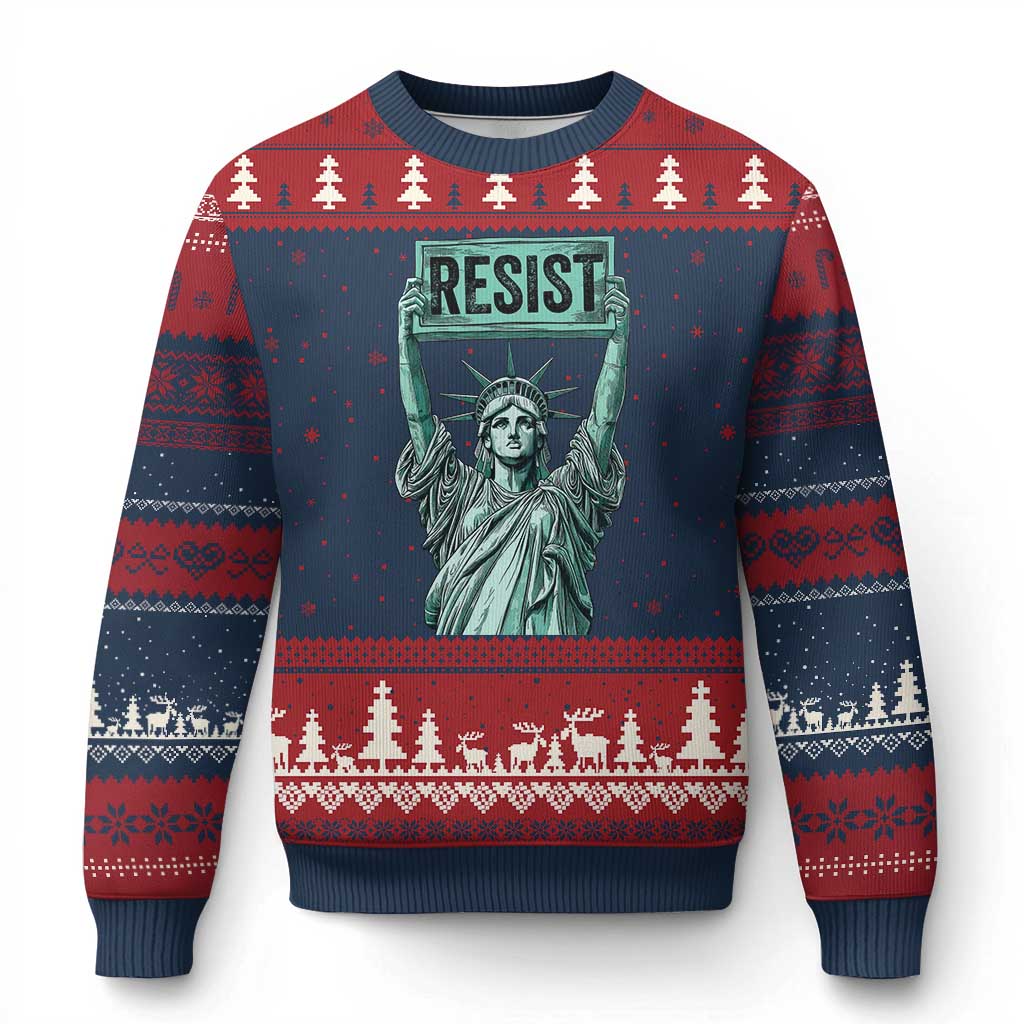 Statue of Liberty Resist Ugly Christmas Sweater Retro - Wonder Print Shop