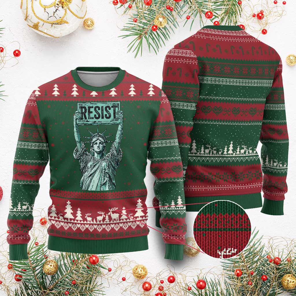 Statue of Liberty Resist Ugly Christmas Sweater Retro - Wonder Print Shop