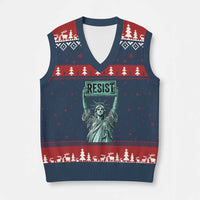 Statue of Liberty Resist V-Neck Knit Sweater Vest Retro - Wonder Print Shop
