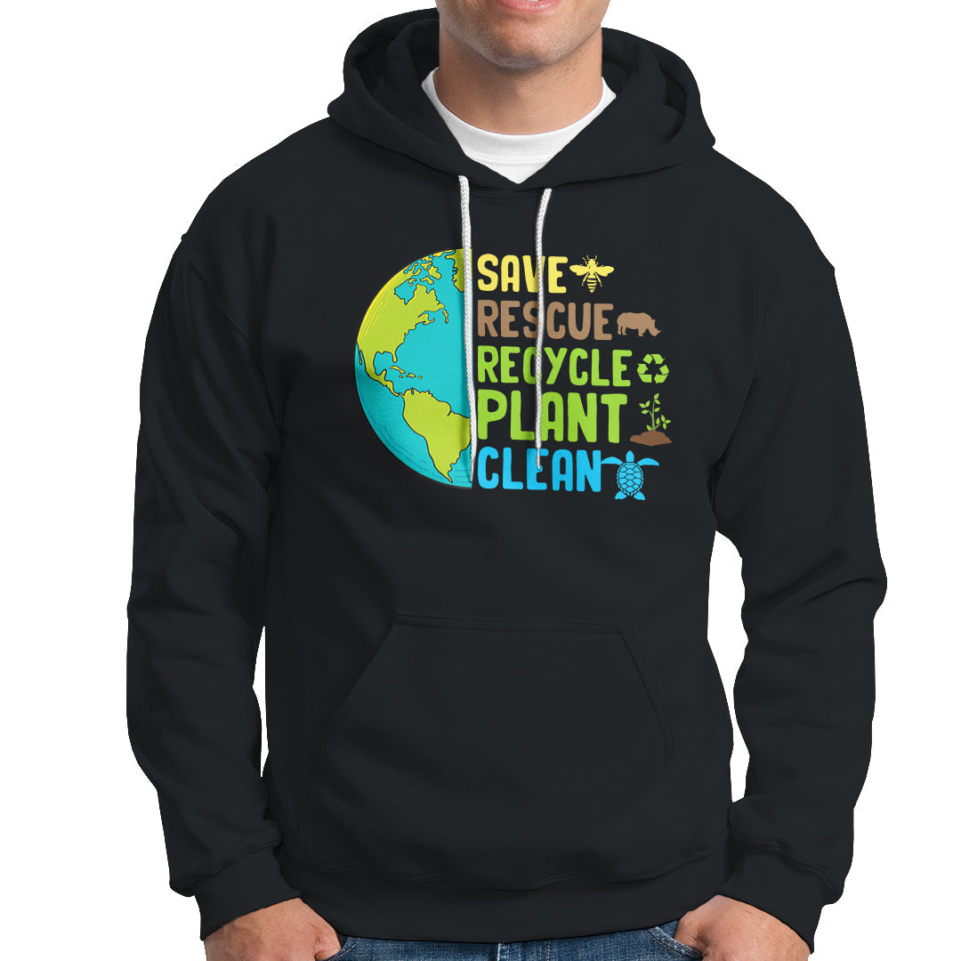 Earth Day Hoodie Save Bees Rescue Animals Recycle Plant Tree Planet Earth Day - Wonder Print Shop