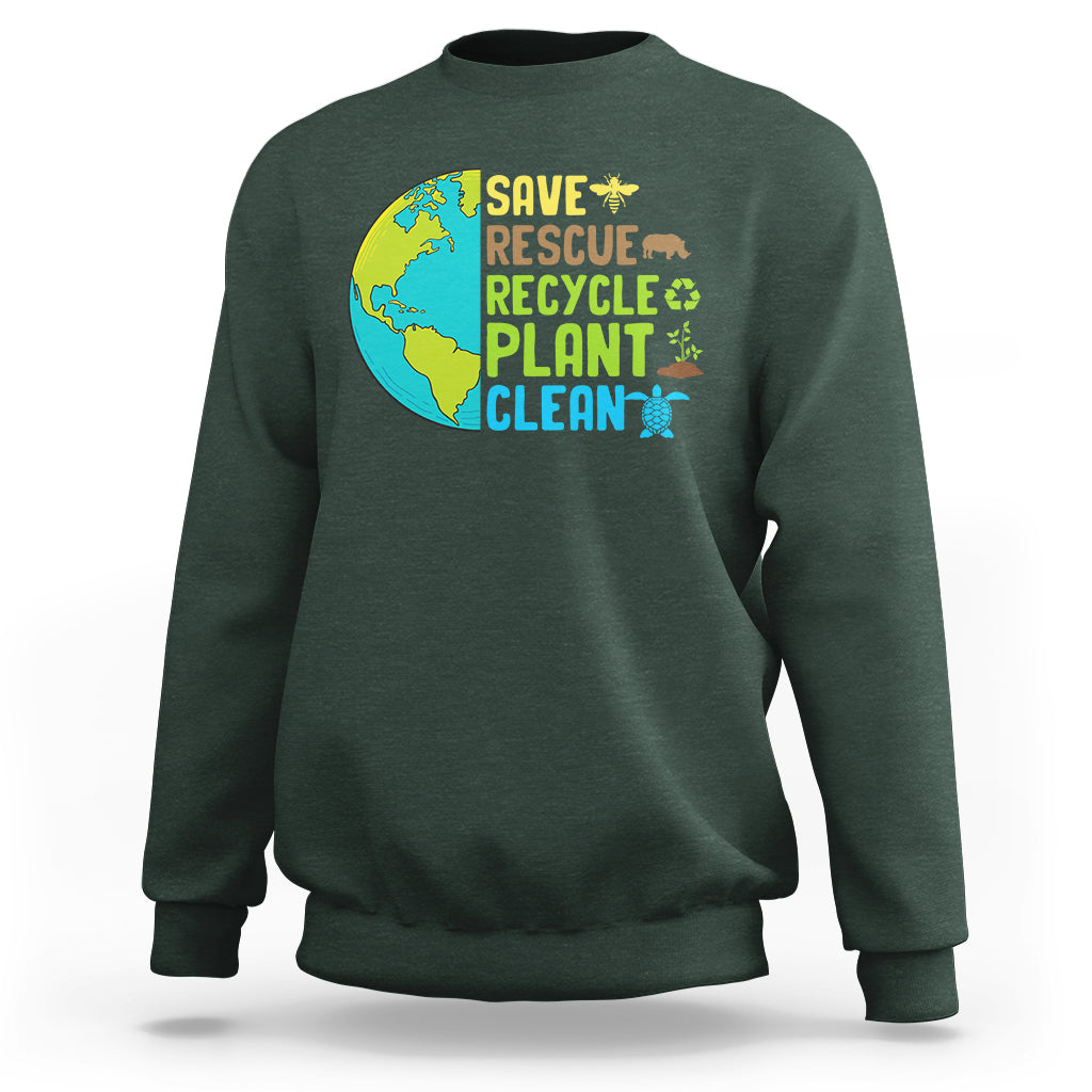 Earth Day Sweatshirt Save Bees Rescue Animals Recycle Plant Tree Planet Earth Day - Wonder Print Shop