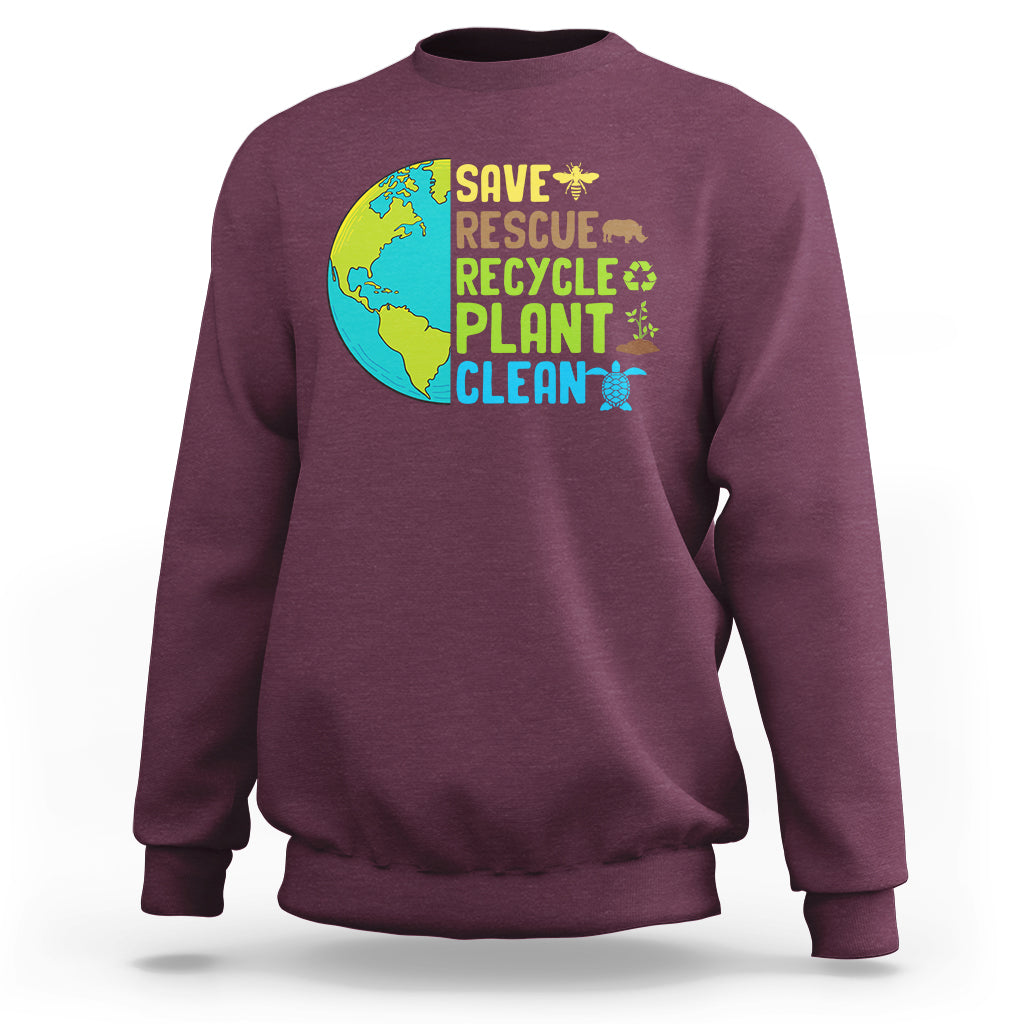 Earth Day Sweatshirt Save Bees Rescue Animals Recycle Plant Tree Planet Earth Day - Wonder Print Shop