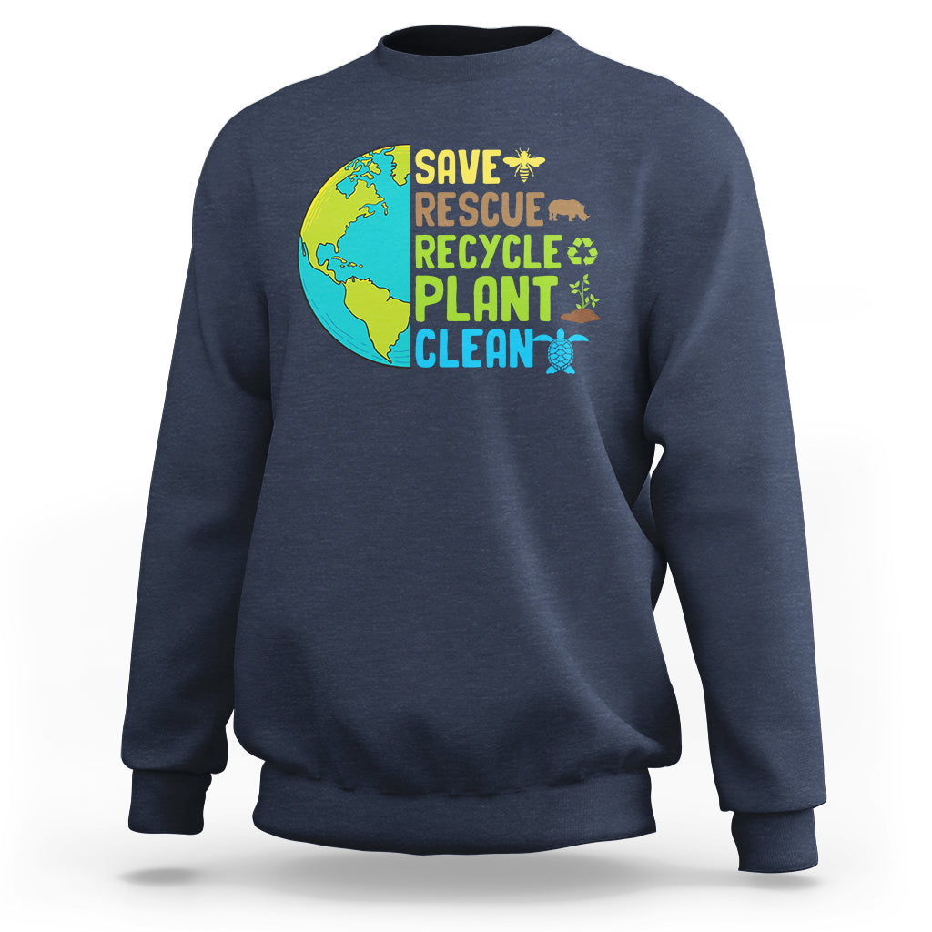 Earth Day Sweatshirt Save Bees Rescue Animals Recycle Plant Tree Planet Earth Day - Wonder Print Shop