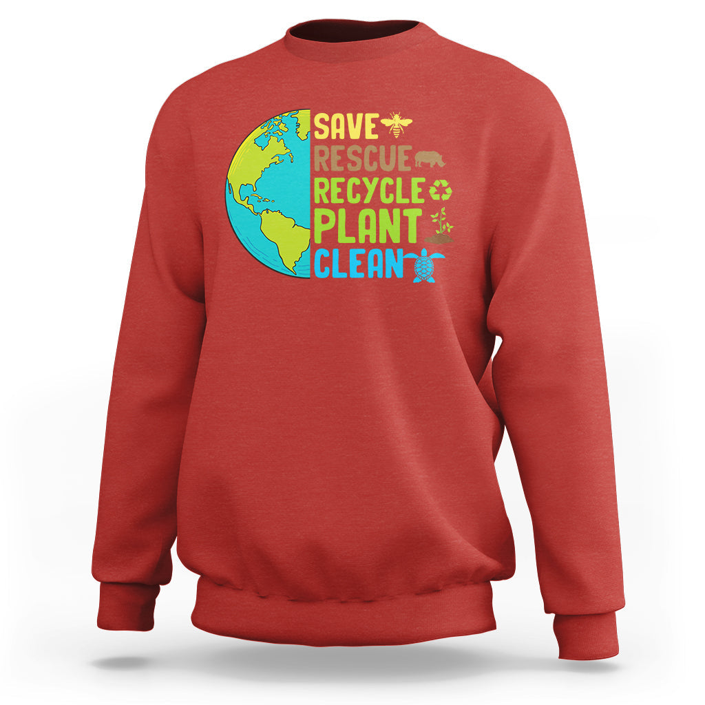 Earth Day Sweatshirt Save Bees Rescue Animals Recycle Plant Tree Planet Earth Day - Wonder Print Shop