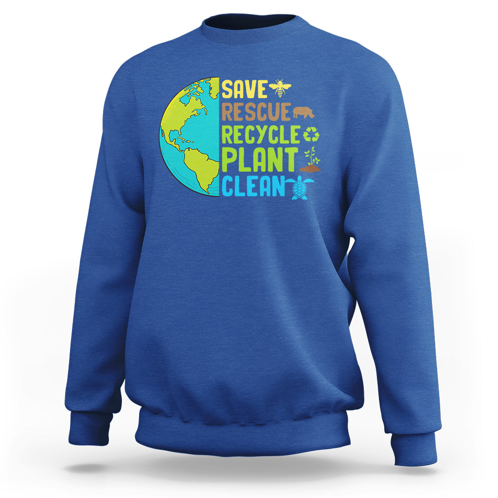 Earth Day Sweatshirt Save Bees Rescue Animals Recycle Plant Tree Planet Earth Day - Wonder Print Shop