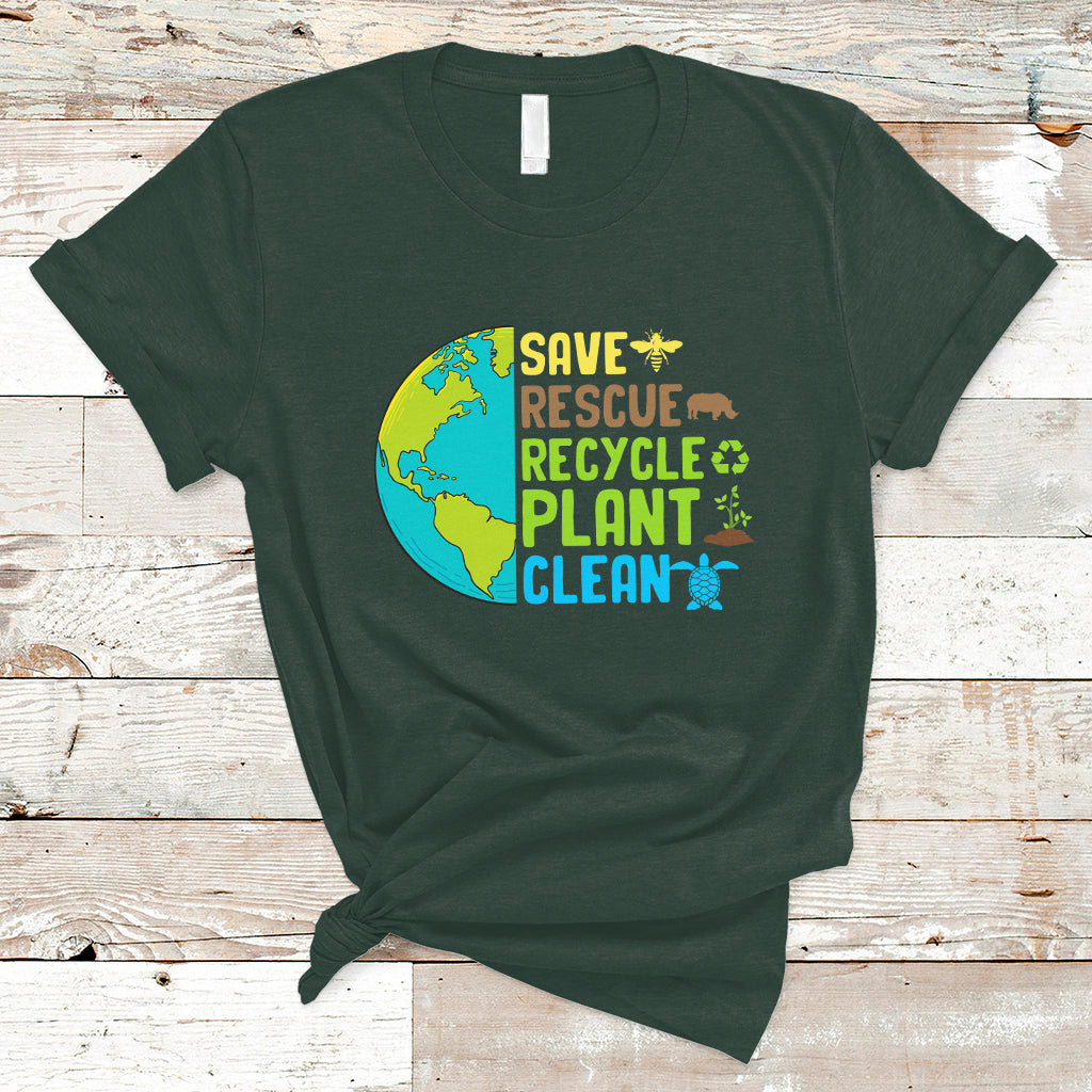 Earth Day T Shirt Save Bees Rescue Animals Recycle Plant Tree Planet Earth Day - Wonder Print Shop