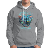 Sport gray hoodie with colorful ocean graphic and text "LOVE OUR OCEANS"