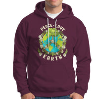 Maroon Earth-themed graphic hoodie with front pocket and white drawstring hood