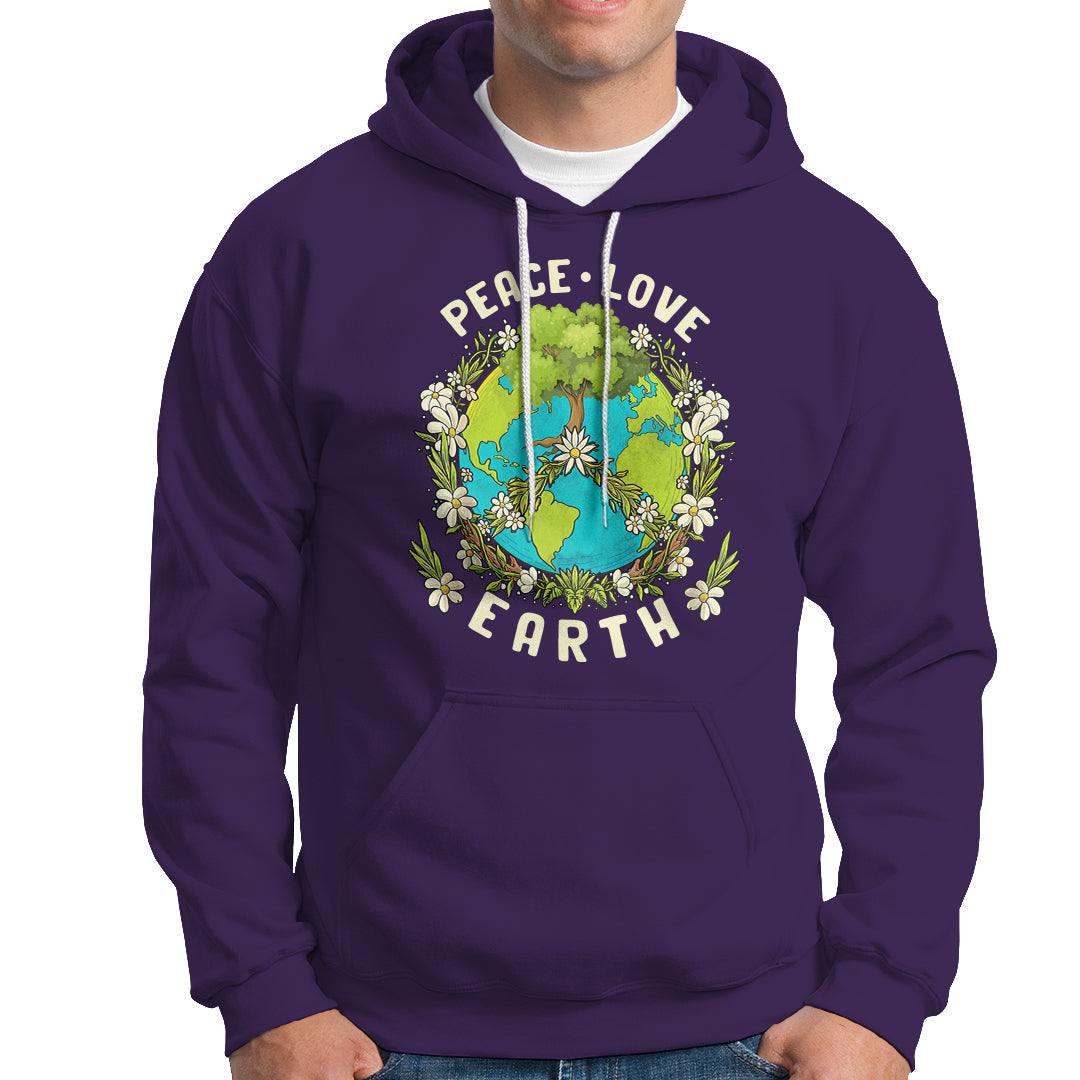 Purple Earth-themed graphic hoodie with front pocket and white drawstring hood