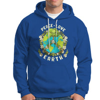 Royal blue Earth-themed graphic hoodie with front pocket and white drawstring hood