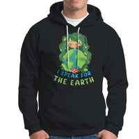 Black Earth Day hoodie with front pocket and “I Speak for the Earth” graphic