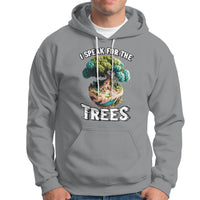 Sport gray Earth Day hoodie with drawstring hood, kangaroo pocket, and 'I Speak for the Trees' graphic