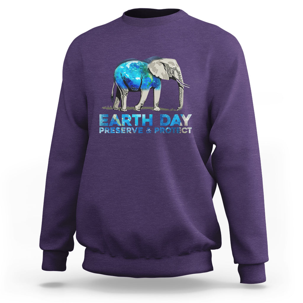Earth Day Sweatshirt Animals Wildlife Elephant Conservation Earth Day - Wonder Print Shop