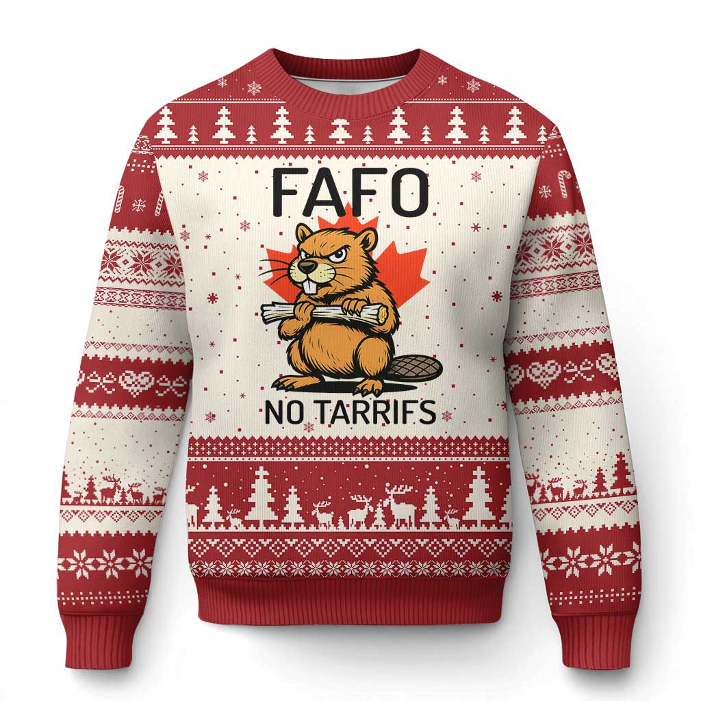 No Tariffs Canada Ugly Christmas Sweater Never 51st State Canadian Beaver - Wonder Print Shop
