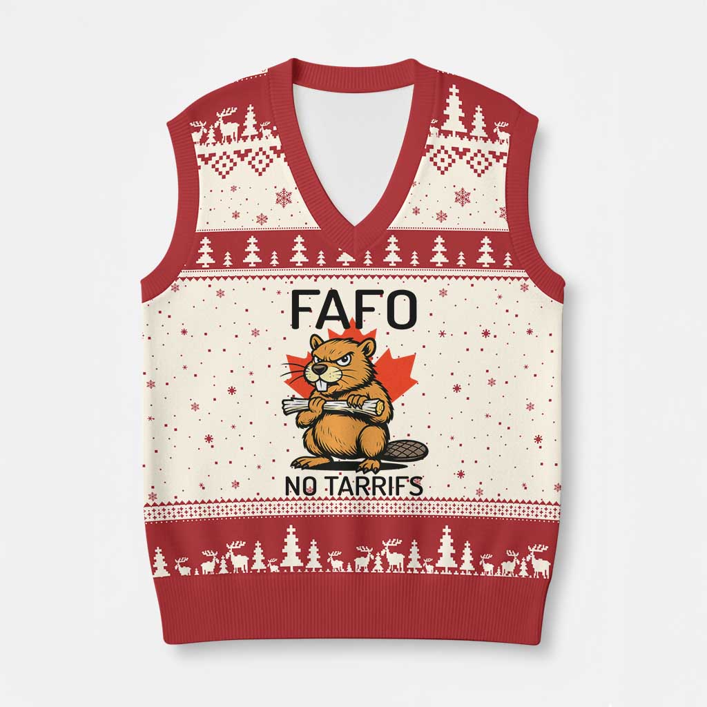 No Tariffs Canada V-Neck Knit Sweater Vest Never 51st State Canadian Beaver - Wonder Print Shop