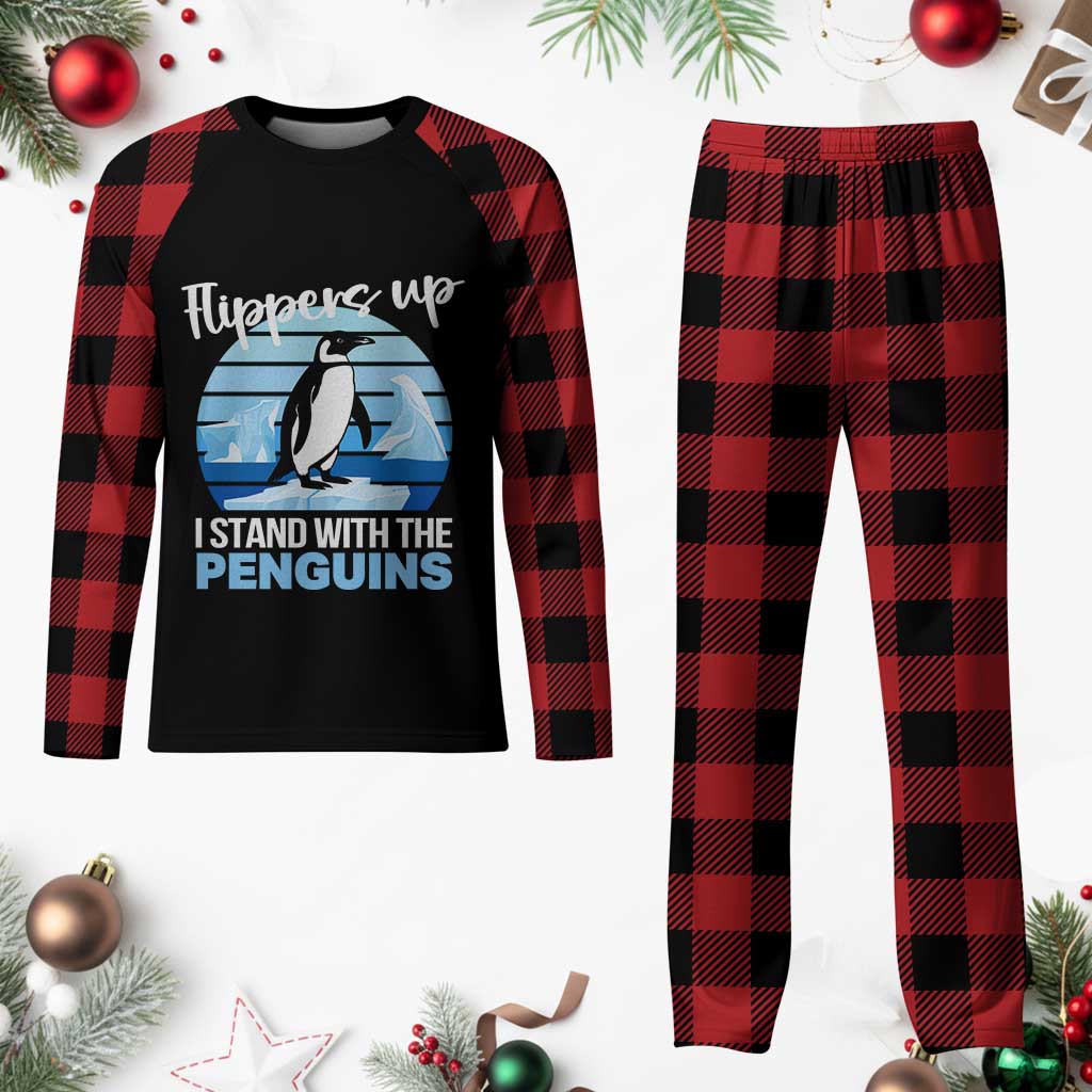 Funny Penguin Resist Plaid Pajama Set Flippers Up I Stand With The Penguins - Wonder Print Shop