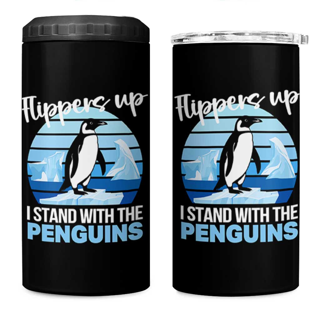 Funny Penguin Resist 4 in 1 Can Cooler Tumbler Flippers Up I Stand With The Penguins