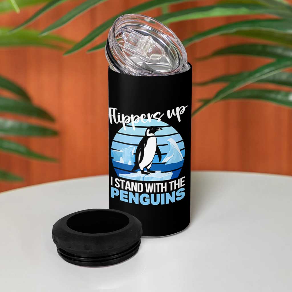 Funny Penguin Resist 4 in 1 Can Cooler Tumbler Flippers Up I Stand With The Penguins